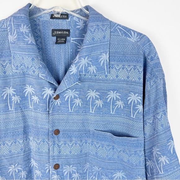 Men’s Silk Hawaiian Shirt Washable Button Down XXL Tropical Palm Jacquard Aloha - Picture 5 of 10